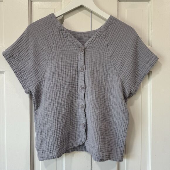 Madewell Lightspun Renwood Button-Back Top Faded Lavender Gauze Pocket Small EUC - Picture 3 of 6
